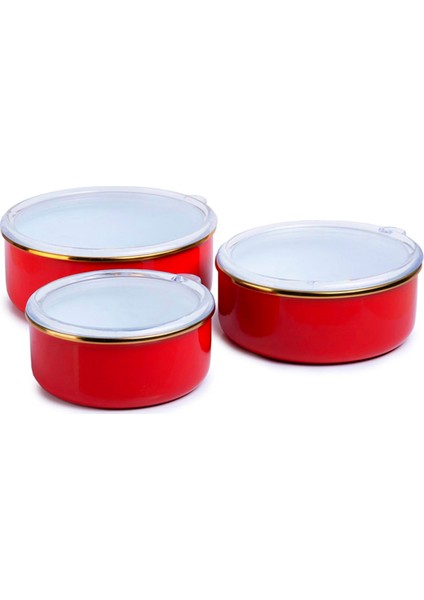 Üçlü Emaye Saklama Kabı Kırmızı Renkli fiyatları