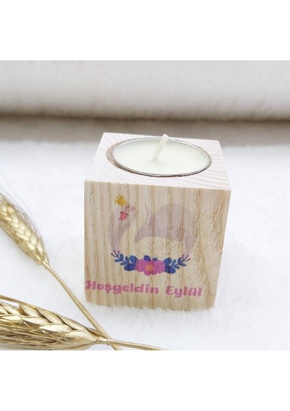 30 Adet Ahşap Mumluk Kız Bebek Liği Kuğu Uv Baskılı 5x5