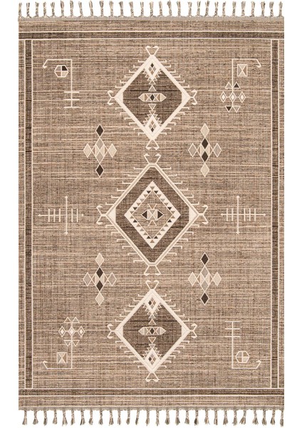 Etnik 2402 Krem Beyaz Etnik Desenli Modern Halı