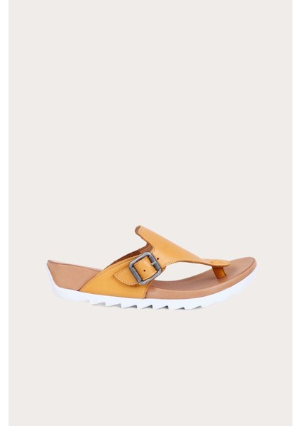 Sarı Deri Kadın Düz Terlik