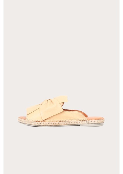 Bej Deri Kadın Espadril Terlik modelleri