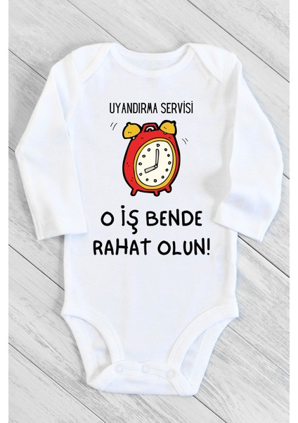Bebek Beyaz Uyandırma Servisi Uzun Kollu Çıtçıtlı Body