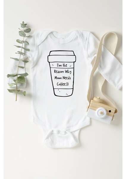 Bebek Beyaz Coffee Cup Uzun Kollu Çıtçıtlı Pamuklu Body