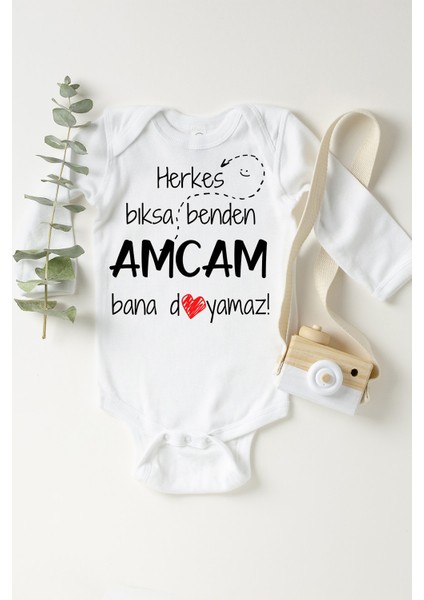 Bebek Beyaz Amcam Bana Doyamaz Çıtçıtlı Body
