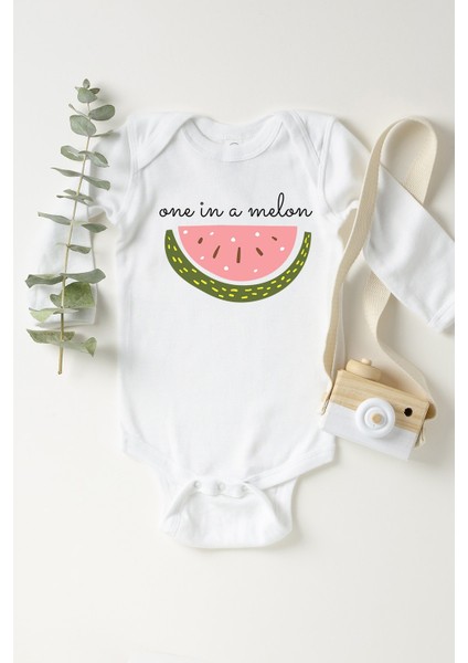 Bebek Beyaz Karpuz Uzun Kollu Çıtçıtlı Body