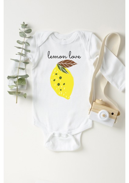 Bebek Beyaz Limon Uzun Kollu Çıtçıtlı Body