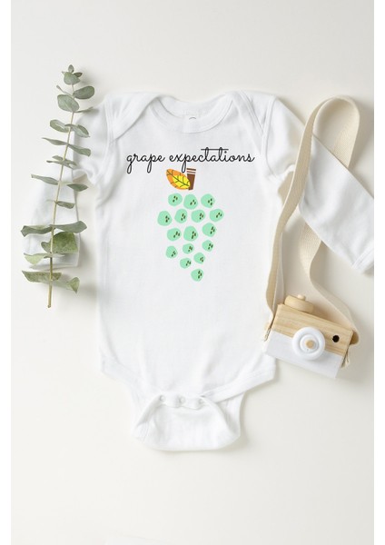 Bebek Beyaz Üzüm Uzun Kollu Çıtçıtlı Body