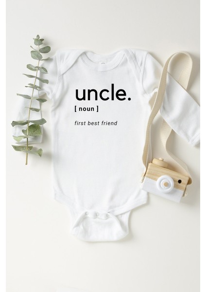 Bebek Beyaz Uncle Dictionary Uzun Kollu Çıtçıtlı Body
