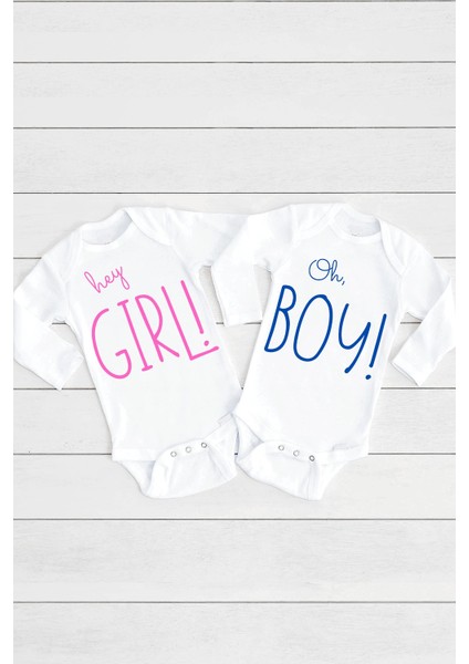 Bebek Beyaz Hey Girl Oh Boy 2'li Çıtçıtlı Body Takım