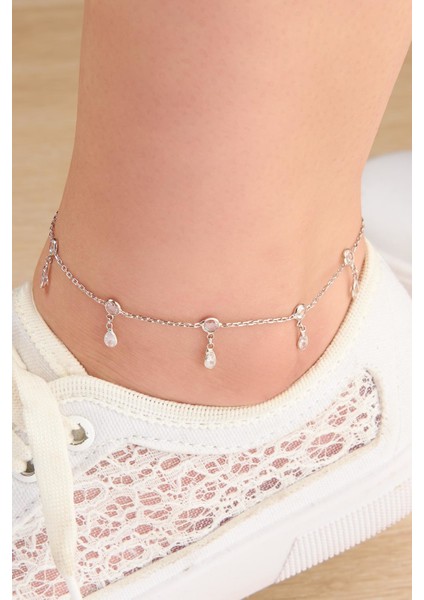 Gümüş Damla Zirkon Taşlı Halhal