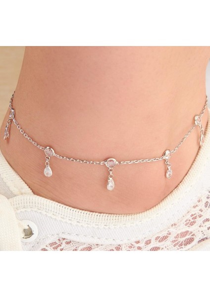 Gümüş Damla Zirkon Taşlı Halhal fiyatları