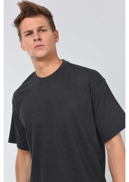 Ecko Unltd Ferrıs Oversıze Antrasit Melanj Erkek Bisiklet Yaka Tshirt