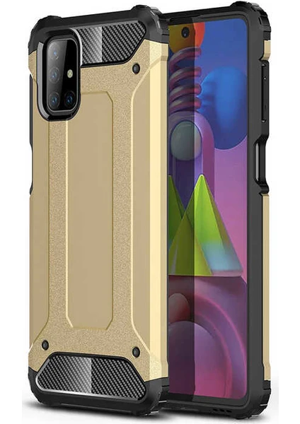 Case 4U Galaxy M51 Kılıf Military Armor Çift Katmanlı Crash Silikon Kılıf Gold