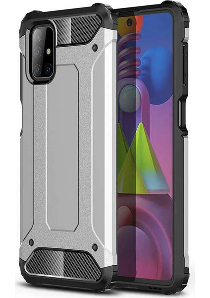 Case 4U Galaxy M51 Kılıf Military Armor Çift Katmanlı Crash Silikon Kılıf Gri