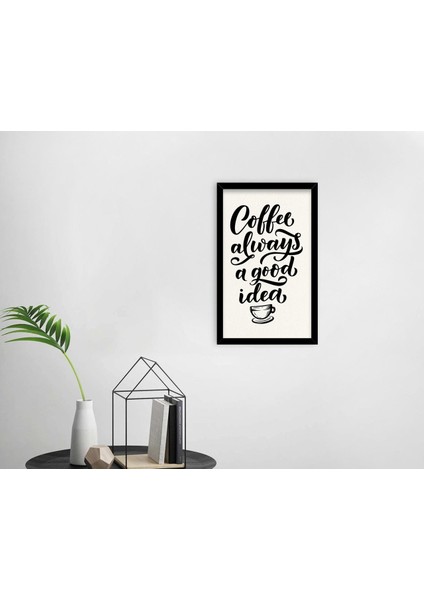 Gift Coffee Tasarımlı Dekoratif Ahşap Siyah Çerçeveli Tablo-48