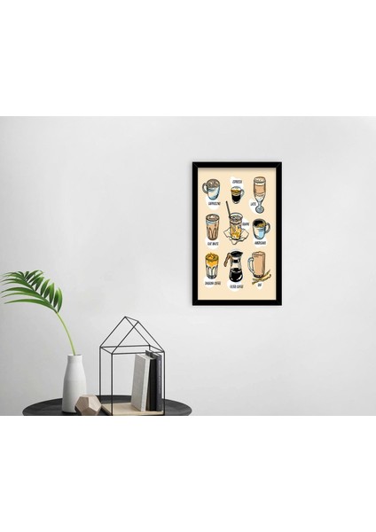 Gift Coffee Tasarımlı Dekoratif Ahşap Siyah Çerçeveli Tablo-23