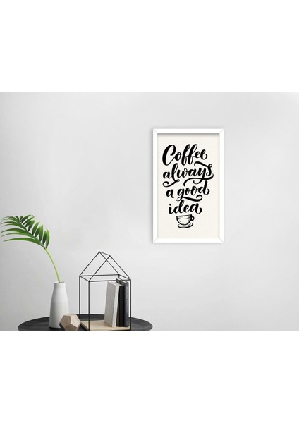 Gift Coffee Tasarımlı Dekoratif Ahşap Beyaz Çerçeveli Tablo-48