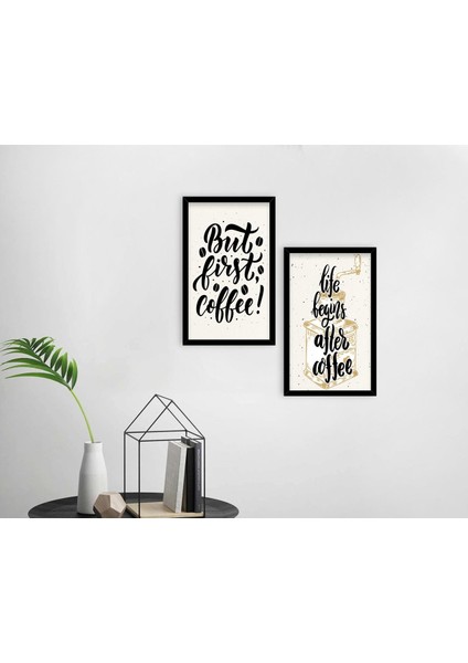Gift Coffee Tasarımlı Dekoratif 2'li Ahşap Siyah Çerçeveli Tablo-5