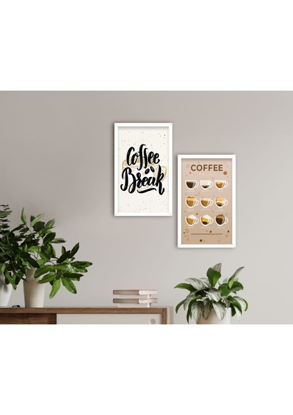 Gift Coffee Tasarımlı Dekoratif 2'li Ahşap Beyaz Çerçeveli Tablo-4