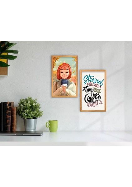 Bk Gift Coffee Tasarımlı Dekoratif 2'li Retro Ahşap Tablo-1