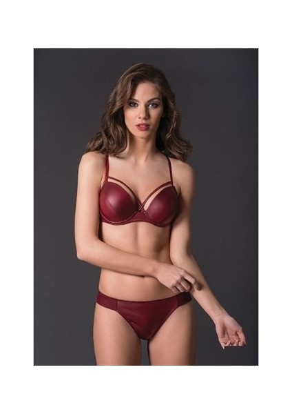 459 Deri Kumaşlı Brazil String Külot - Bordo