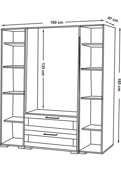 MNT-417-B-BEYAZ Iki Kapaklı Iki Çekmeceli Gardırop