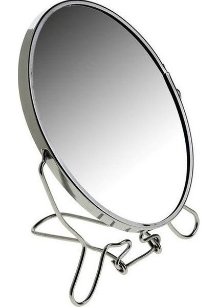 Büyüteçli Çift Taraflı Ayaklı Metal Oval Makyaj Aynası (6 Inç)