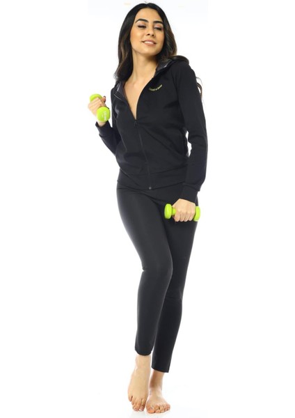 Kadın Termal Tayt ve Body Takımı Polimer Kumaşla Günlük Spor İçin Siyah modelleri