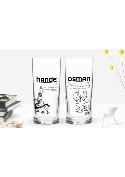 Kişiye Özel Renkli Baskılı Karikatür Tasarımlı 2'li Rakı Bardağı Seti-1