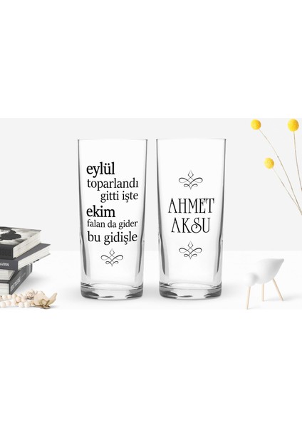 Kişiye Özel Renkli Baskılı Eylül Toparlandı Gitti İşte Tasarımlı 2'li Rakı Bardağı Seti-1