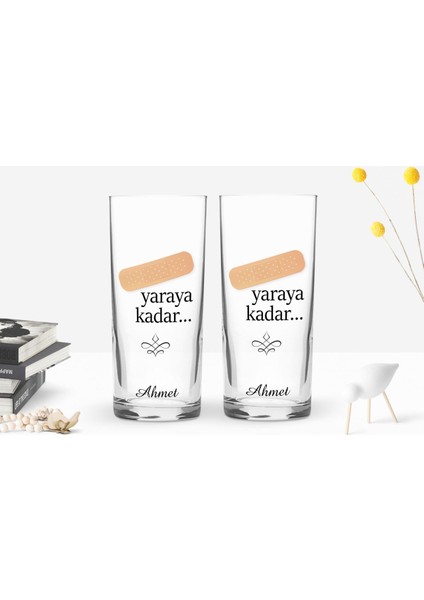 Kişiye Özel Renkli Baskılı Yaraya Kadar Tasarımlı 2'li Rakı Bardağı Seti-1