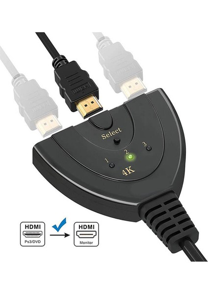 3 Port Kablolu HDMI Switch 4K 2160P Ultra Hd 3 Giriş 1 Çıkış