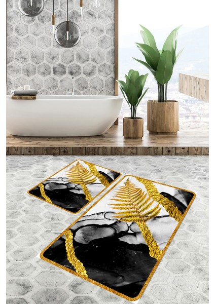 2'li Kaymaz Taban Yıkanabilir Antibakteriyel Banyo Paspas Takımı