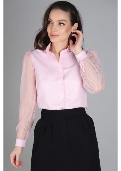 Sweetness Kadın Pembe Kolları Tül Gömlek