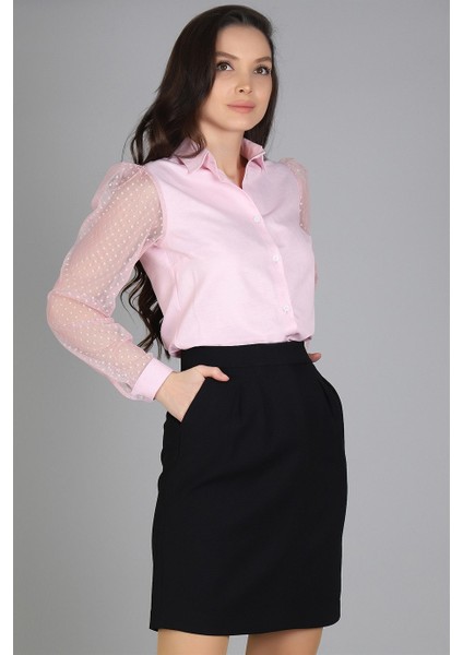 Sweetness Kadın Pembe Kolları Tül Gömlek modelleri