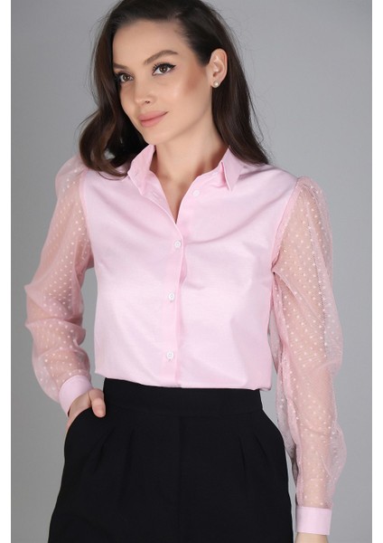 Sweetness Kadın Pembe Kolları Tül Gömlek fırsatları