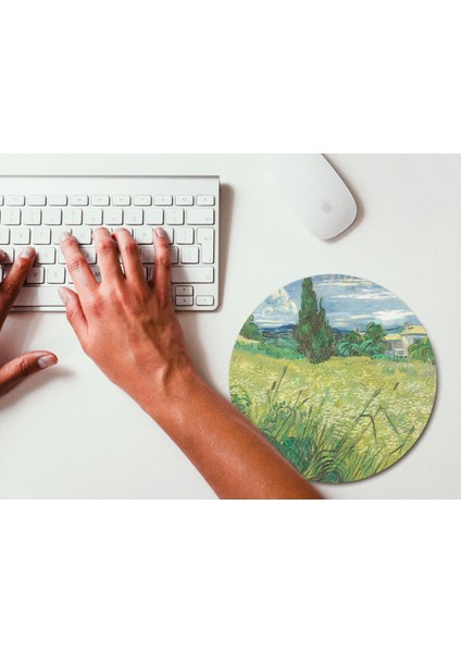 Van Gogh Green Field Yuvarlak Kaymaz Taban Mouse Pad