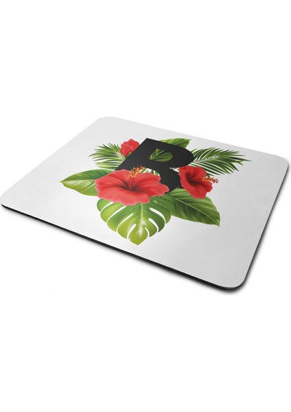 Kırmızı Tropikal Çiçekli B Harfli Dikdörtgen Kaymaz Taban Mouse Pad