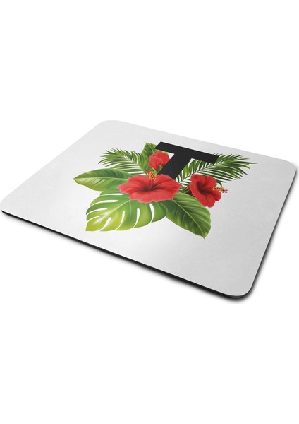 Kırmızı Tropikal Çiçekli T Harfli Dikdörtgen Kaymaz Taban Mouse Pad