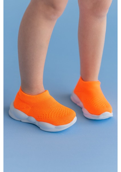 Ultra Hafif Memory Foam Iç Taban Çocuk Triko Spor Ayakkabı Neon TURUNCU-M-1002