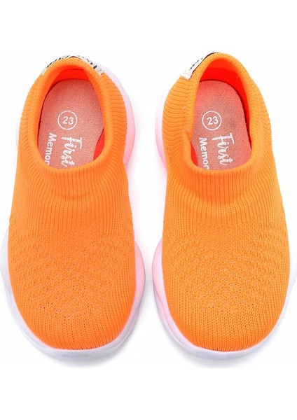 Ultra Hafif Memory Foam Iç Taban Çocuk Triko Spor Ayakkabı Neon TURUNCU-M-1002