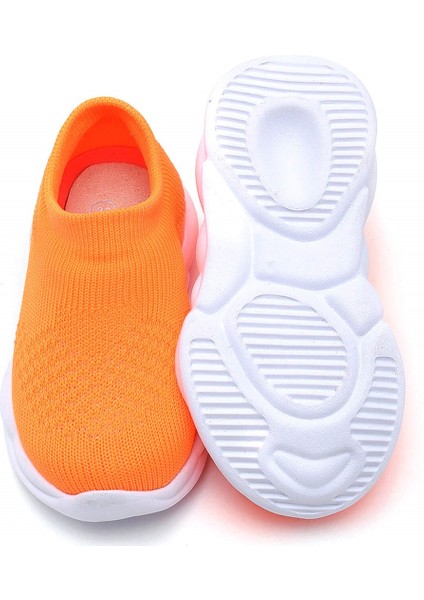 Ultra Hafif Memory Foam Iç Taban Çocuk Triko Spor Ayakkabı Neon TURUNCU-M-1002