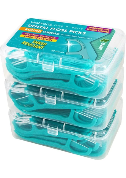 Round Thread Dental Floss Picks Mint 50 Adet Seti