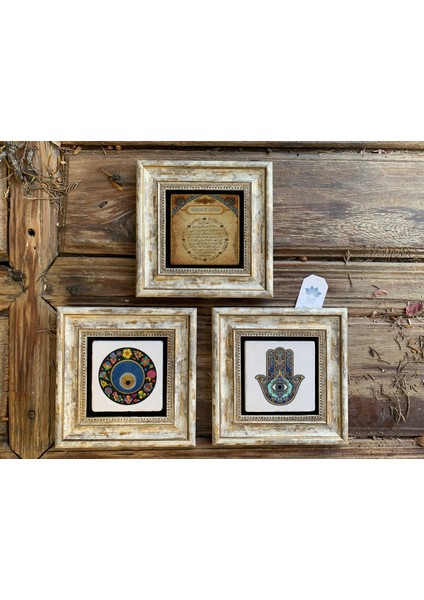 Decor Çerçeveli Taş Duvar Dekoru 20 x 20 cm 3 Lü Set Fatma Ana Eli Semazen Kaftan
