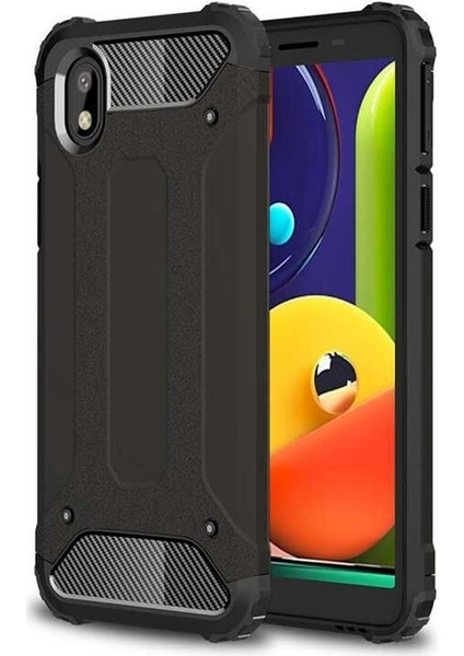 Caseworld Samsung Galaxy A01 Core Kapak Çift Katmanlı Zırh Tank Kılıf Siyah