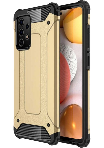 Caseworld Samsung Galaxy A52 Kapak Çift Katmanlı Zırh Tank Kılıf Gold