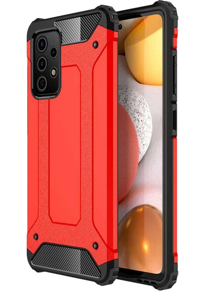 Caseworld Samsung Galaxy A52 Kapak Çift Katmanlı Zırh Tank Kılıf Kırmızı