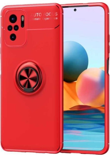 Caseworld Xiaomi Redmi Note 10S Kılıf Renkli Yüzüklü Manyetik Silikon Kapak Kırmızı Kırmızı