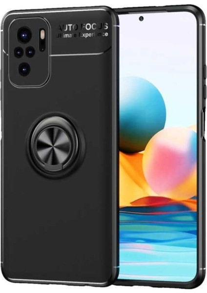 Caseworld Xiaomi Redmi Note 10S Kılıf Renkli Yüzüklü Manyetik Silikon Kapak Siyah Siyah