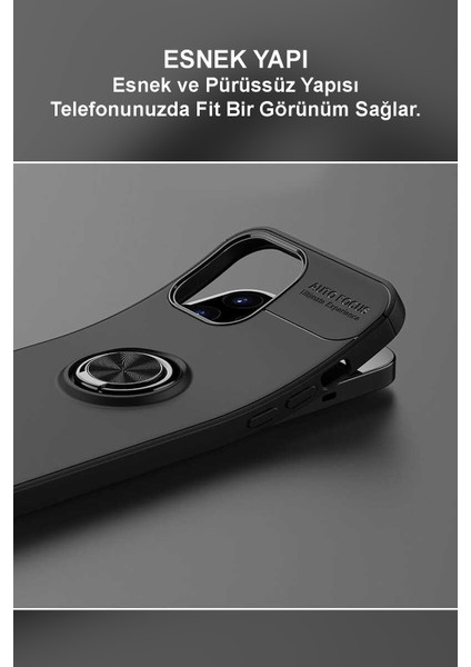 Caseworld Xiaomi Redmi Note 10S Kılıf Renkli Yüzüklü Manyetik Silikon Kapak Siyah Siyah